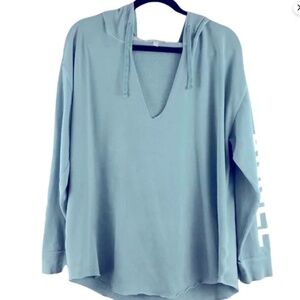 Victoria’s Secret Vee Neck Tie Front Pullover Hoodie in Teal sz Medium EUC